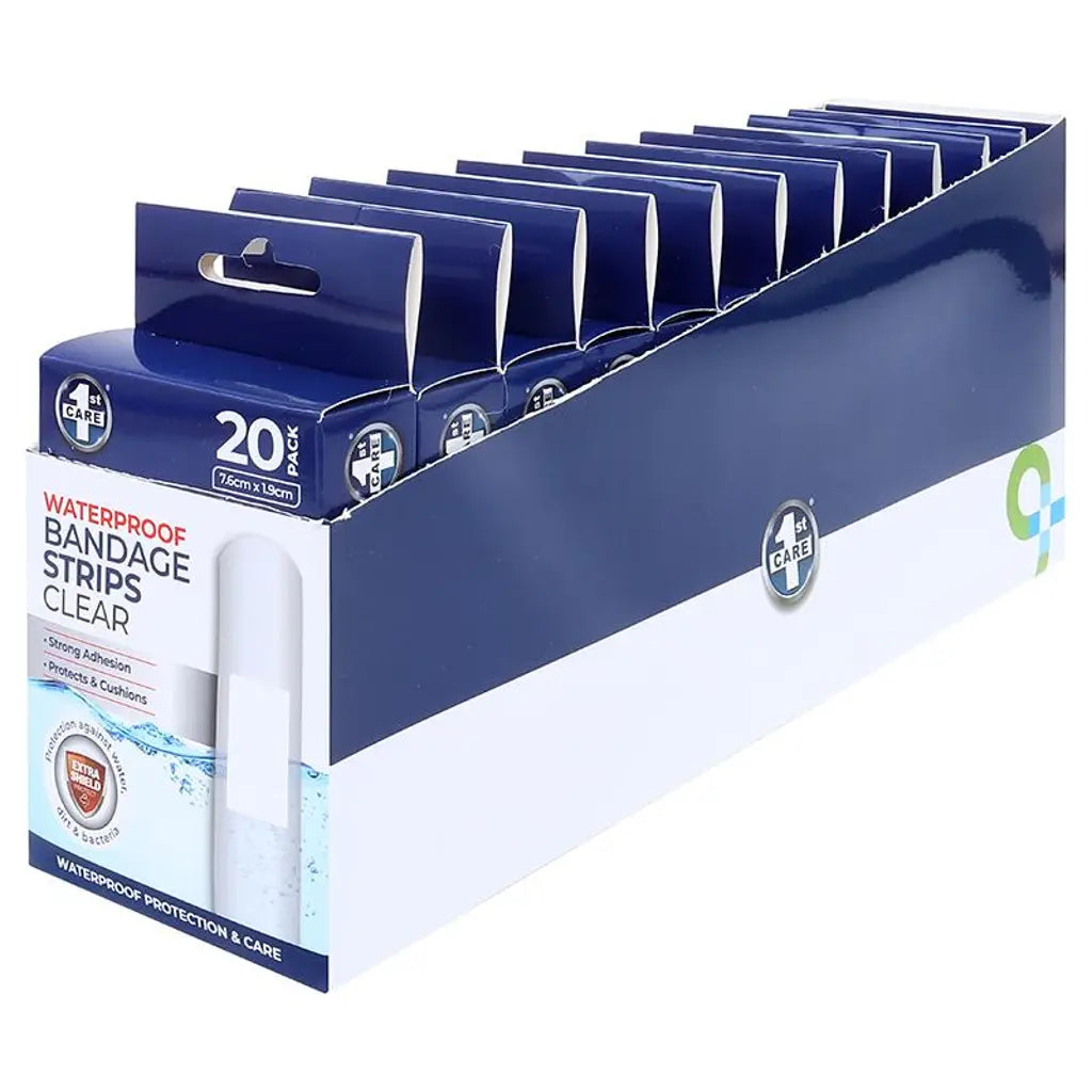 1st Care Bandage Strips Waterproof Clear PE 7.6x1.9cm 20Pk 130443