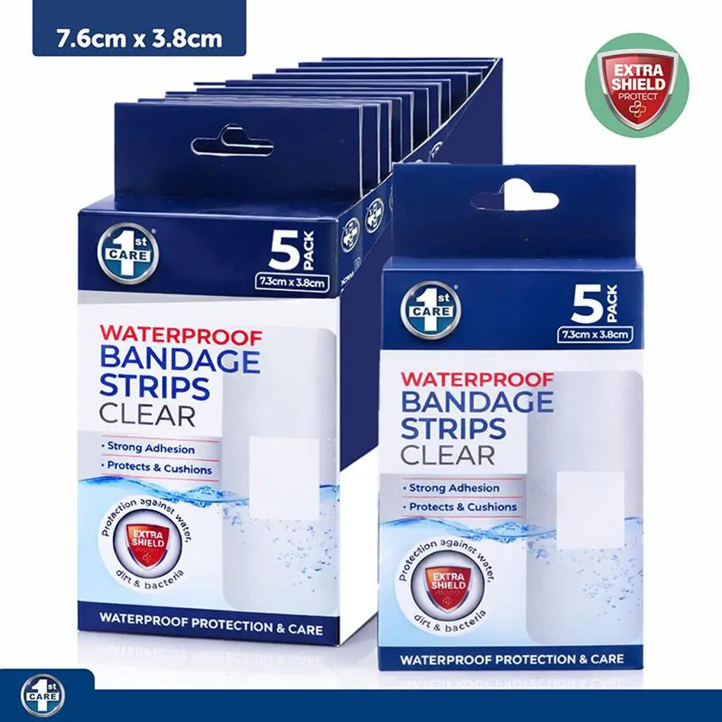 1st Care Bandage Strips Waterproof Clear PE 7.6x3.8cm 5Pk 105960
