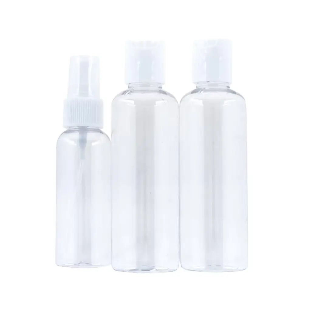 1st Care Refillable Travel Bottle Set 3Pk With Clear Resealable Bag Includes Flip Top 100ml 2Pk Spray Bottle 50ml 1Pk 276981