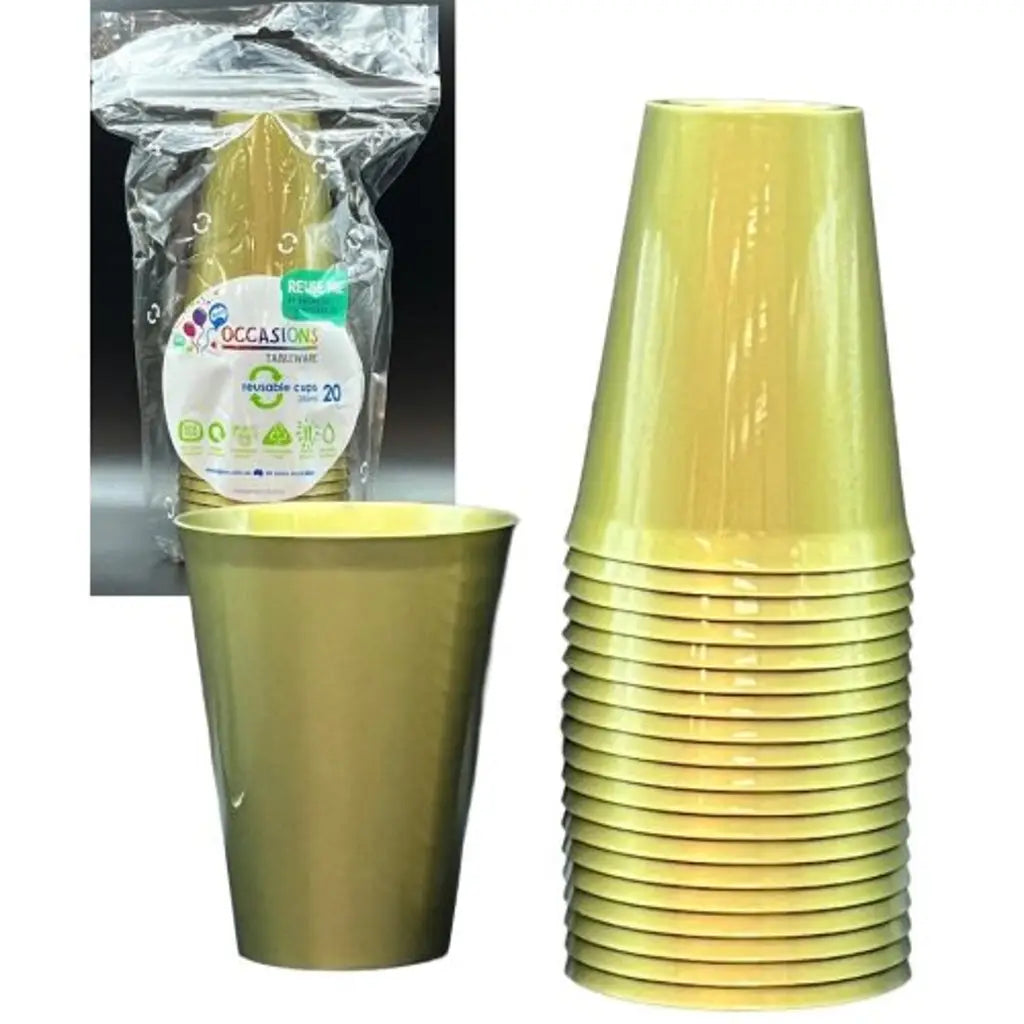 Alpen Occasions Reusable Cups Gold 285ml 20Pk 385131