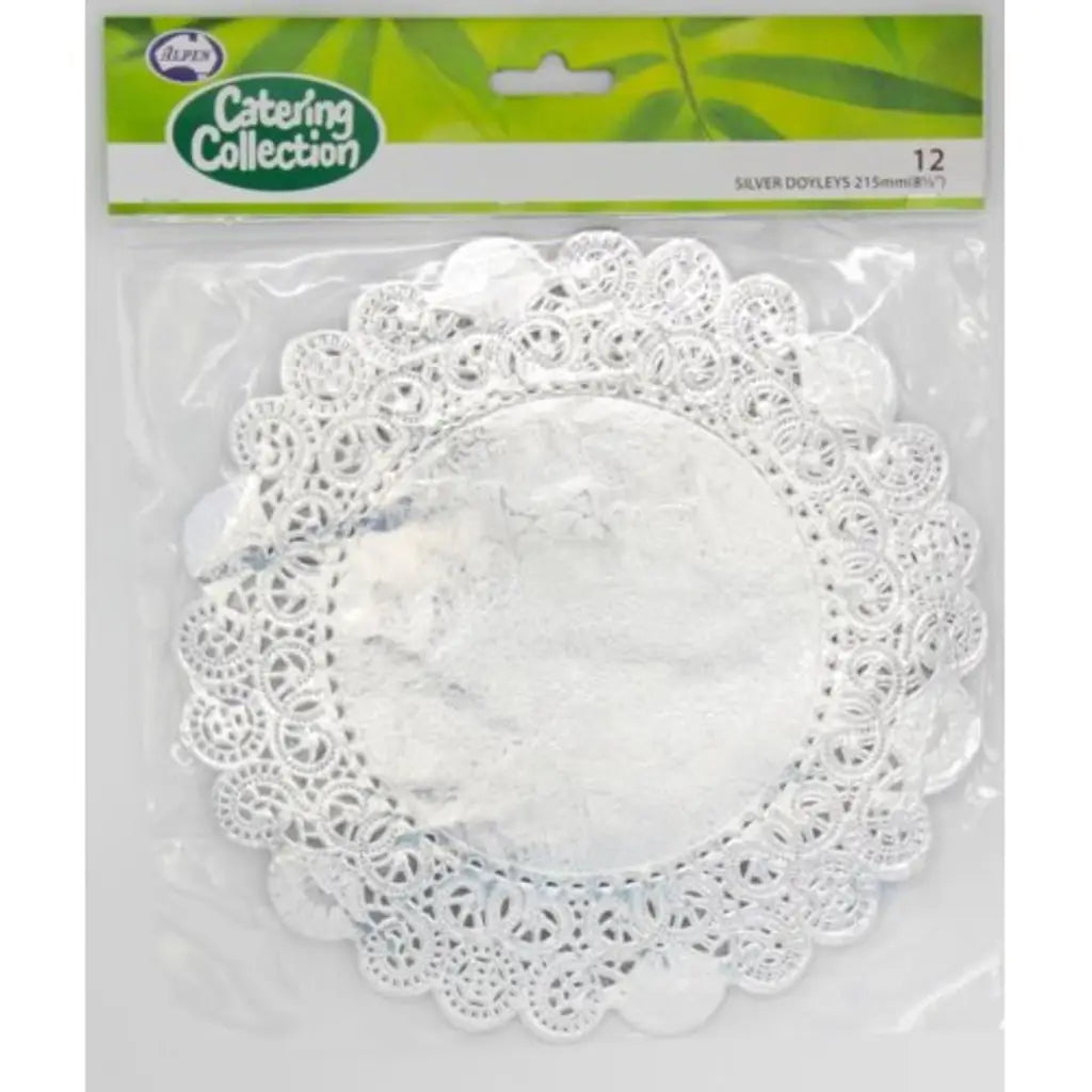 Alpen Catering Collection Round Doyleys Lace Silver 215mm 12Pk 372546