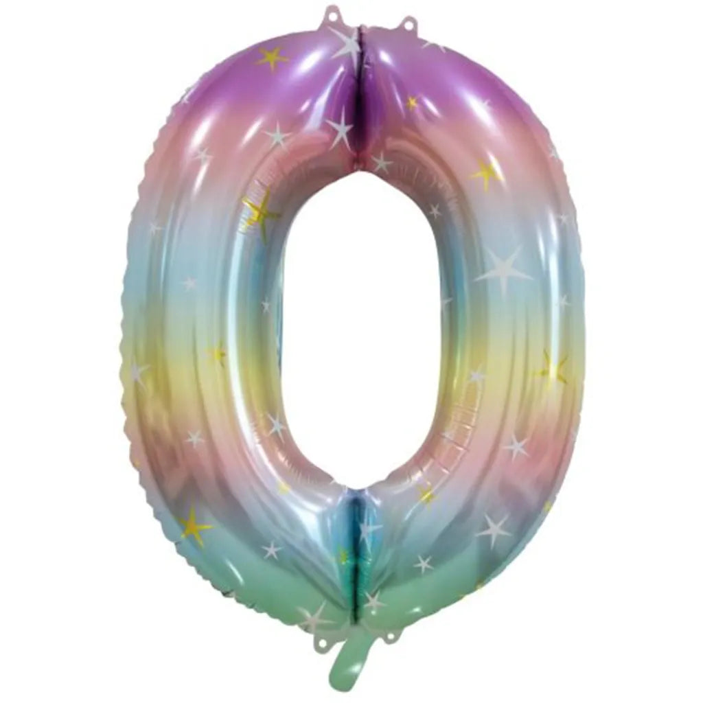 Alpen Decrotex Foil Balloon Number 0 Pastel Rainbow 34in 213790