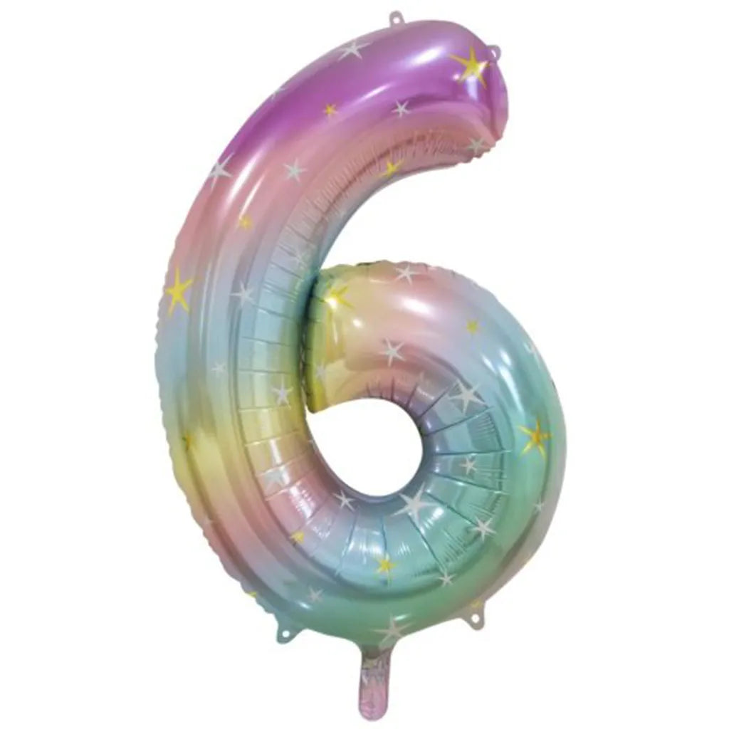 Alpen Decrotex Foil Balloon Number 6 Pastel Rainbow 34in 213796