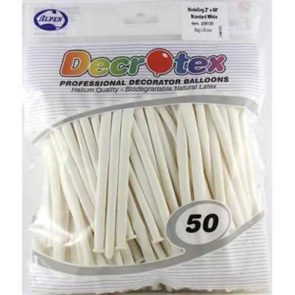 Alpen Decrotex Latex Ballloon Modeller 260 Fashion White 50Pk 206130