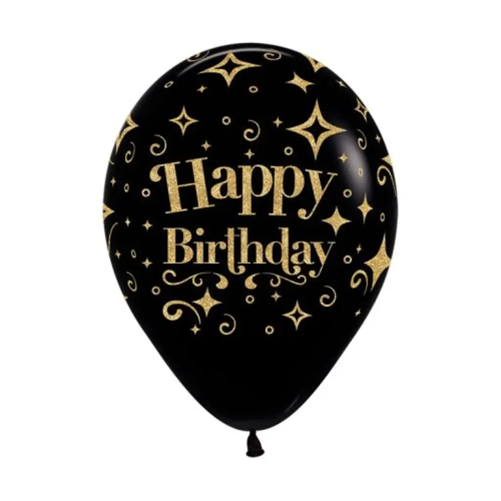 Alpen Decrotex Latex Balloon Happy Birthday Glitter Gold Fashion Black 30cm 50Pk 221206