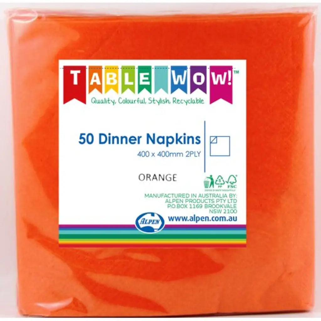 Alpen Dinner Napkins Orange 400x400mm 2Ply 50Pk 380249