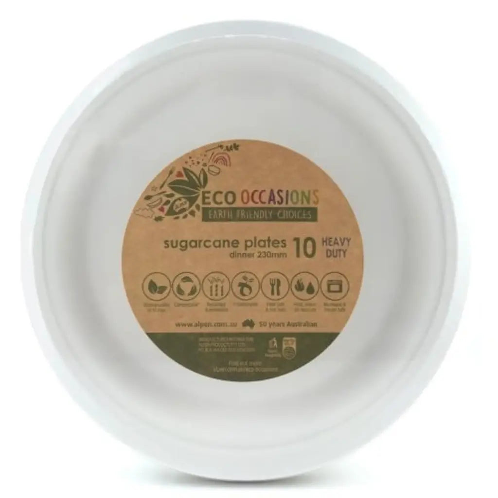Alpen Eco Occasions Sugarcane Dinner Plates White 230mm 10Pk 400253