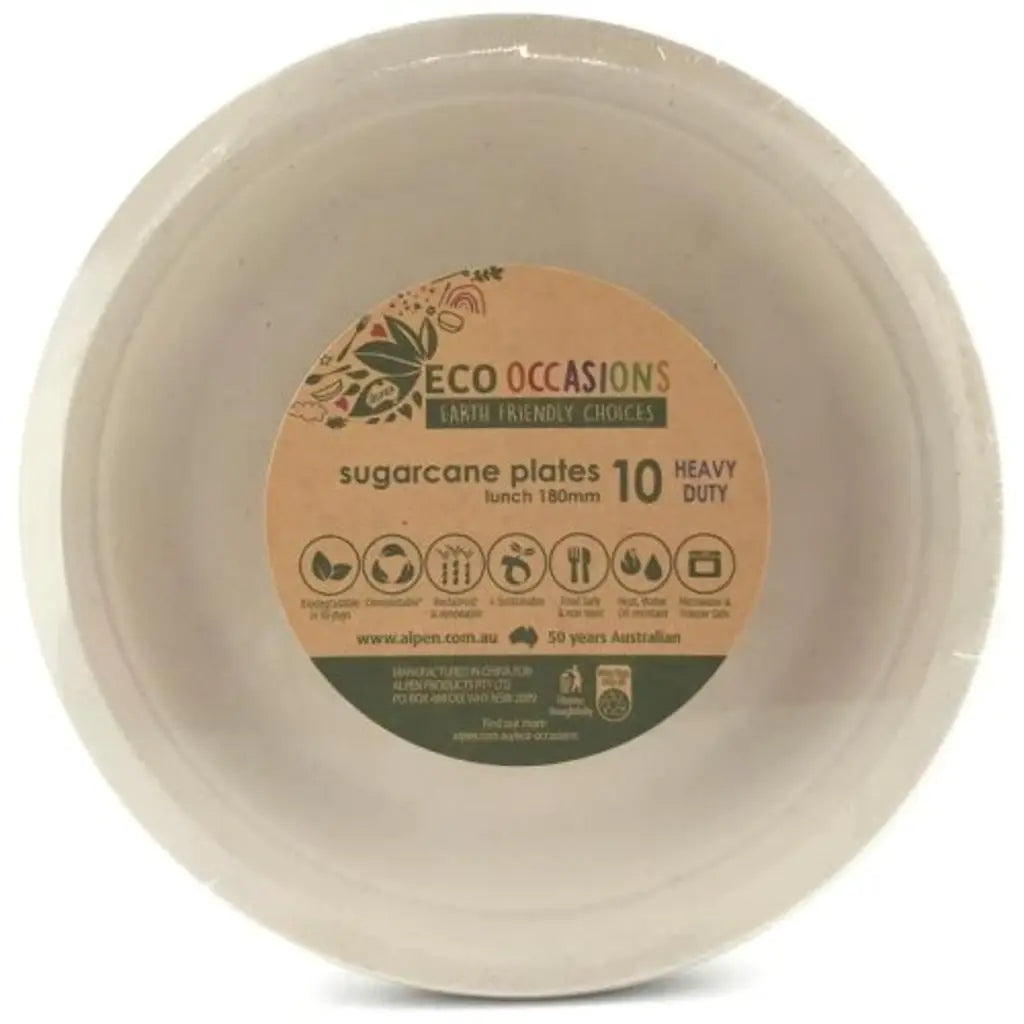 Alpen Eco Occasions Sugarcane Lunch Plates Natural 180mm 10Pk 400103