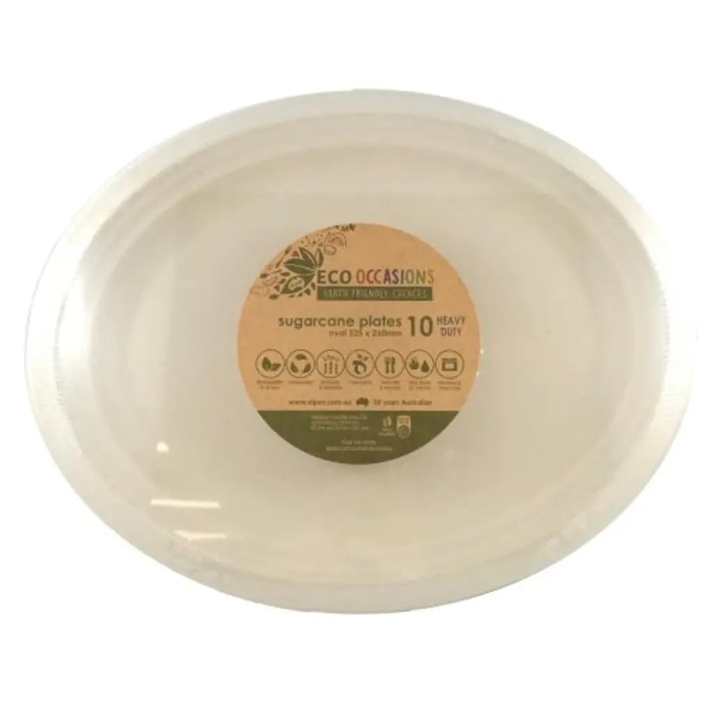 Alpen Eco Occasions Sugarcane Oval Plates Natural 325x260mm 10Pk 400603