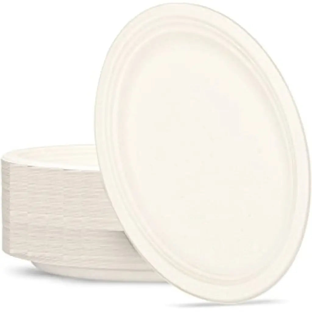 Alpen Eco Occasions Sugarcane Oval Plates White 325x260mm 50Pk 400651