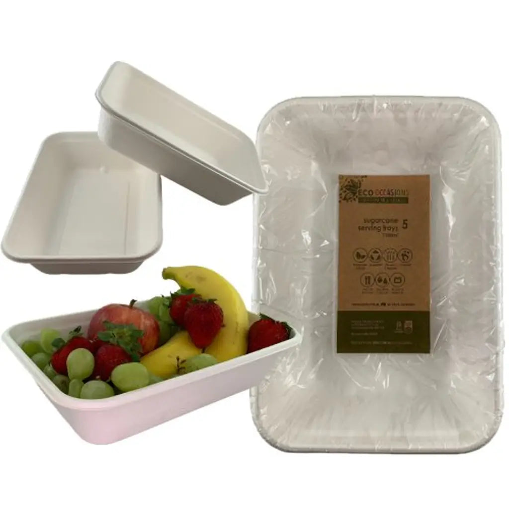 Alpen Eco Occasions Sugarcane Tray White 1100ml 5Pk 400905