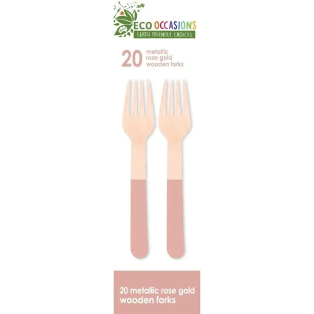 Alpen Eco Occasions Wooden Forks Metallic Rosegold 20Pk 401160