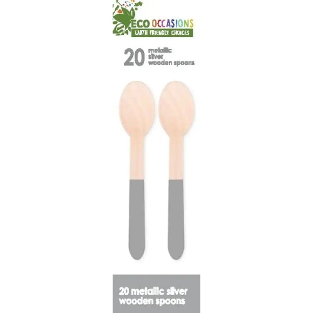 Alpen Eco Occasions Wooden Spoons Metallic Silver 20Pk 401182