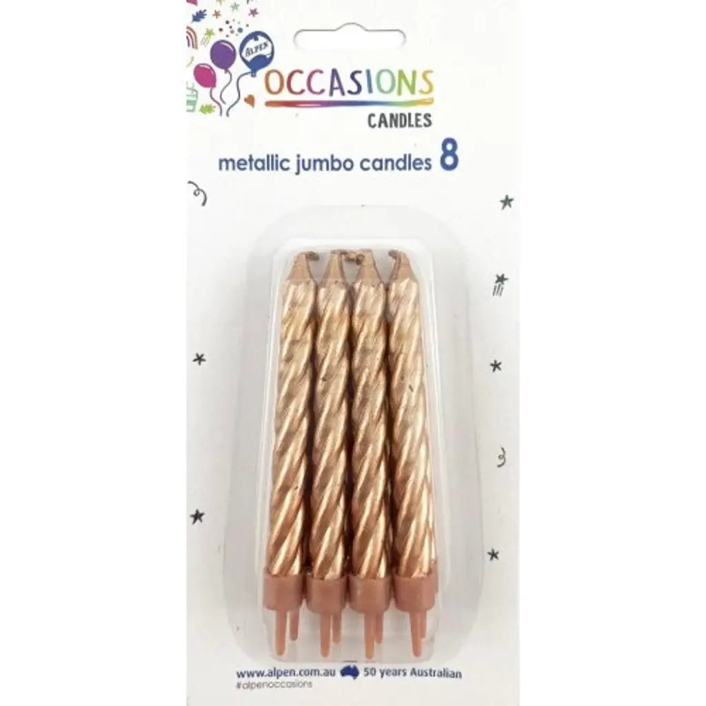 Alpen Occasions Birthday Candles Jumbo Metallic Spiral With Holders Rose Gold 8Pk 431159