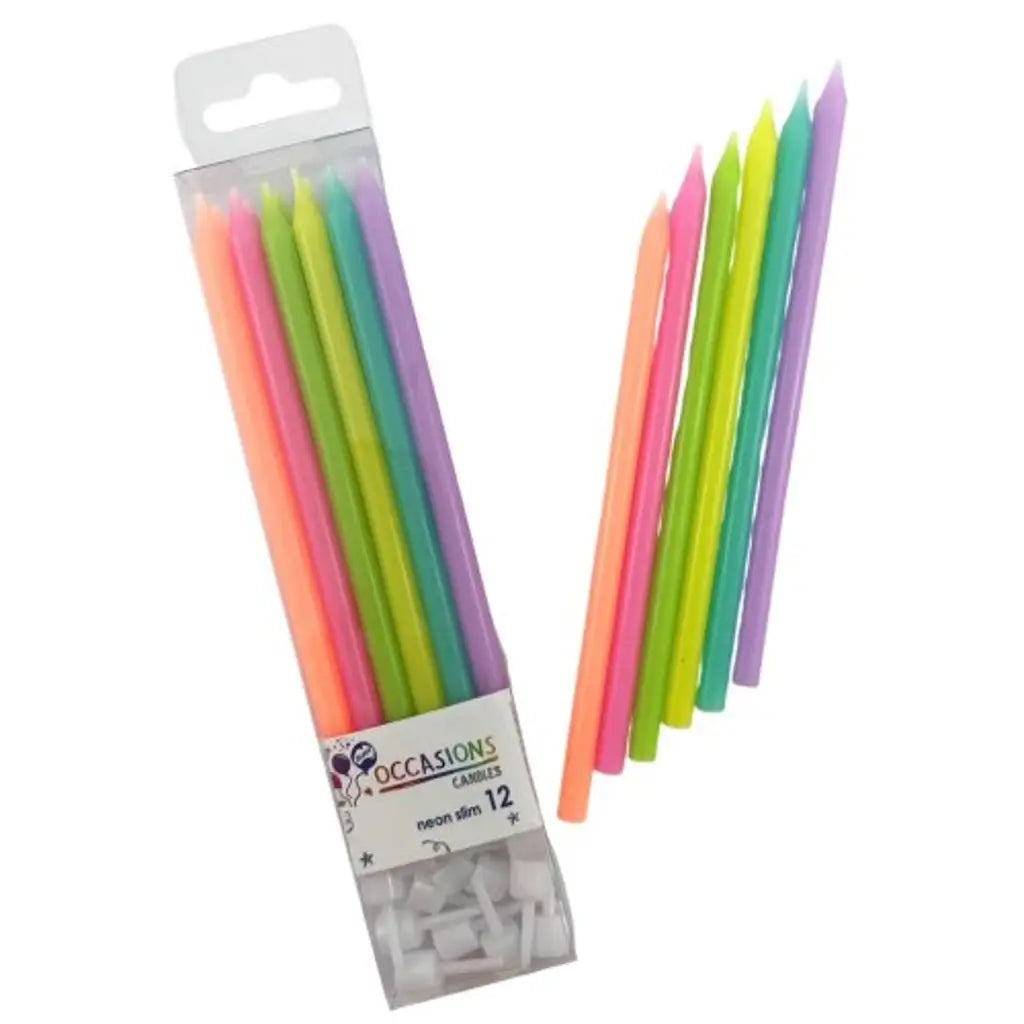 Alpen Occasions Birthday Candles Metallic Slim Neon 120mm 12Pk 431193