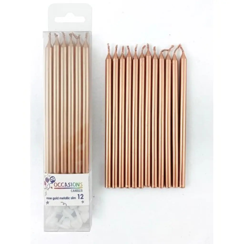 Alpen Occasions Birthday Candles Metallic Slim Rose Gold 120mm 12Pk 431192