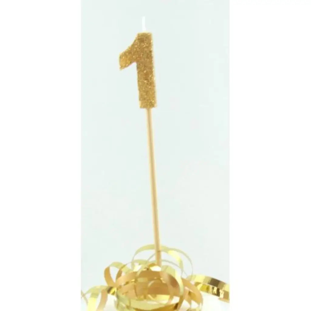 Alpen Occasions Birthday Candles Number 1 Long Stick Glitter Gold 447801