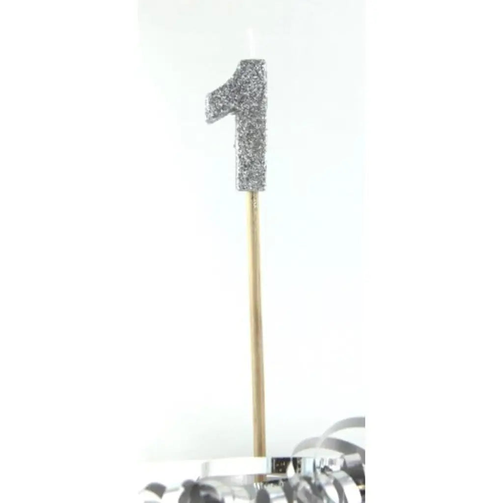 Alpen Occasions Birthday Candles Number 1 Long Stick Glitter Silver 447901
