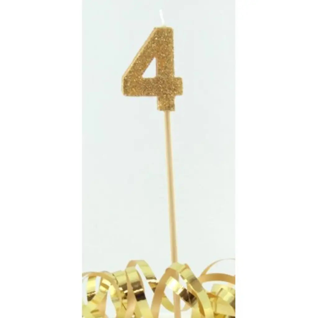 Alpen Occasions Birthday Candles Number 4 Long Stick Glitter Gold 447804