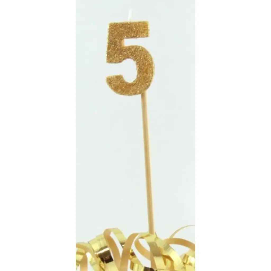 Alpen Occasions Birthday Candles Number 5 Long Stick Glitter Gold 447805