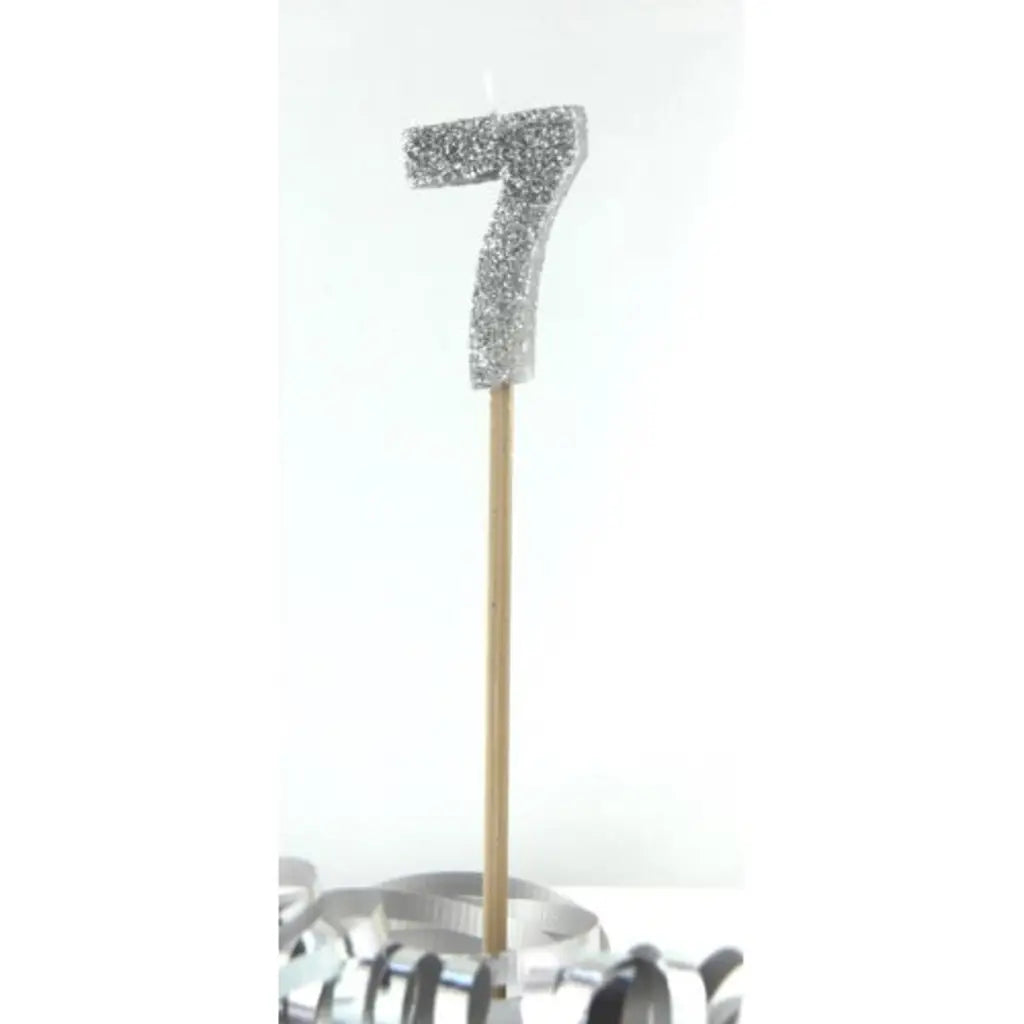 Alpen Occasions Birthday Candles Number 7 Long Stick Glitter Silver 447907