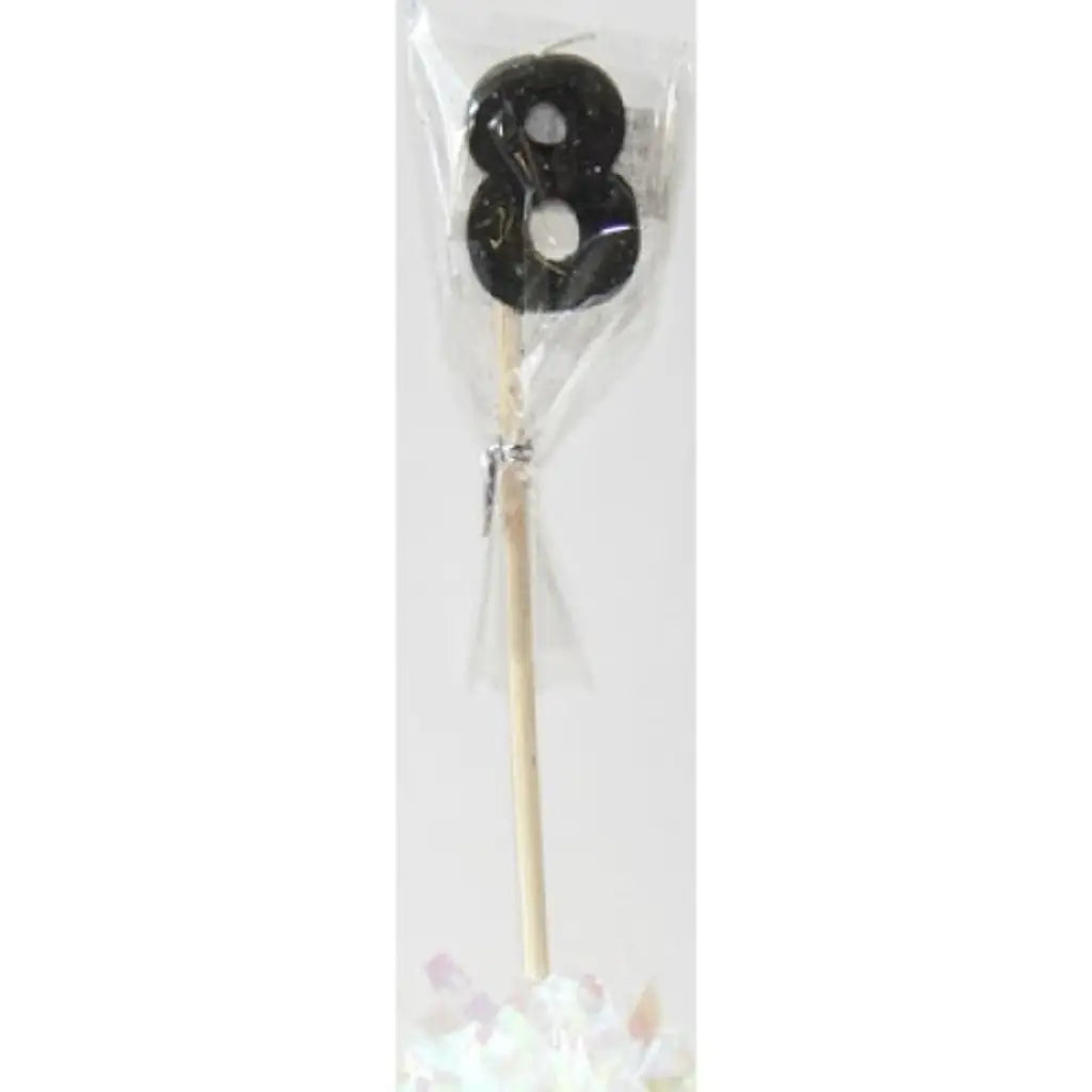 Alpen Occasions Birthday Candles Number 8 Long Stick Glitter Black 447408