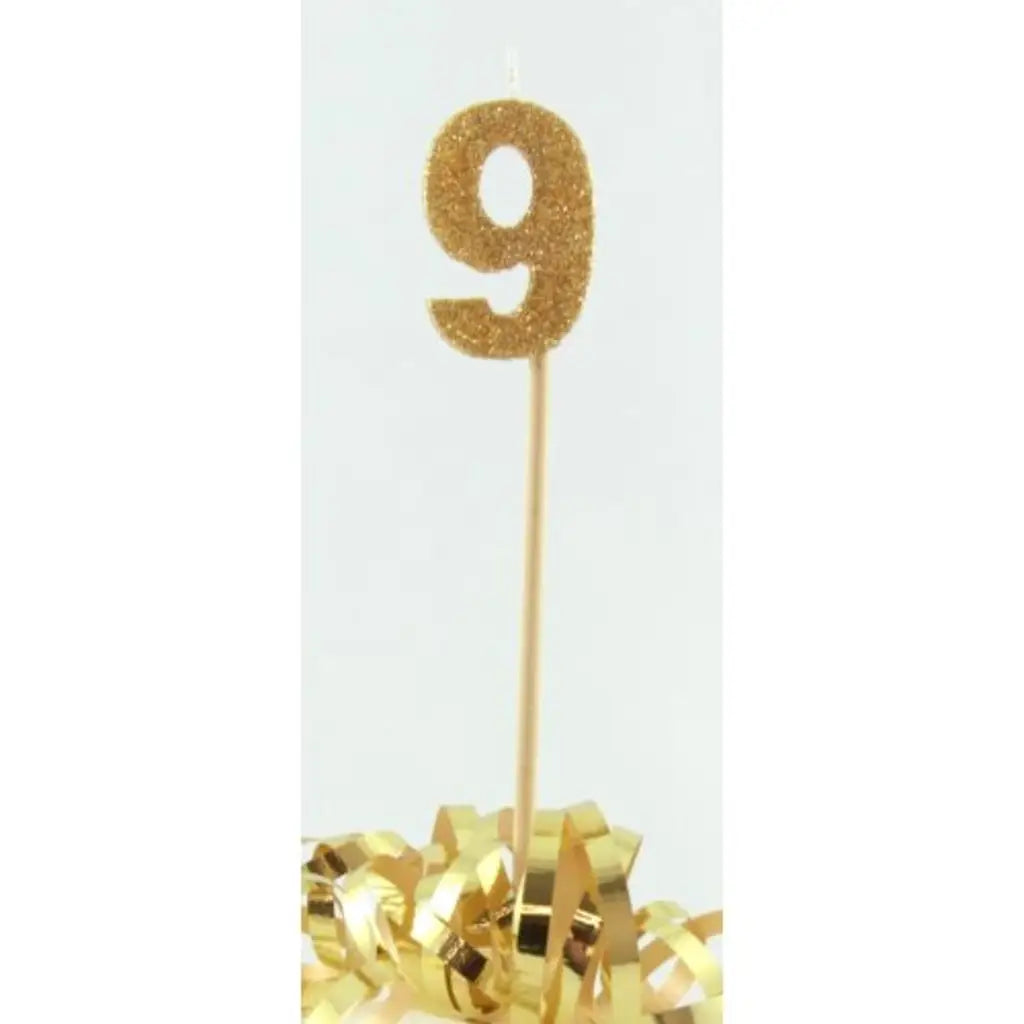 Alpen Occasions Birthday Candles Number 9 Long Stick Glitter Gold 447809