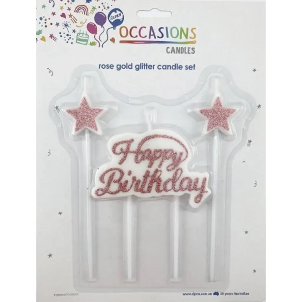 Alpen Occasions Birthday Candles Plaque With Stars Glitter Rose Gold 431118