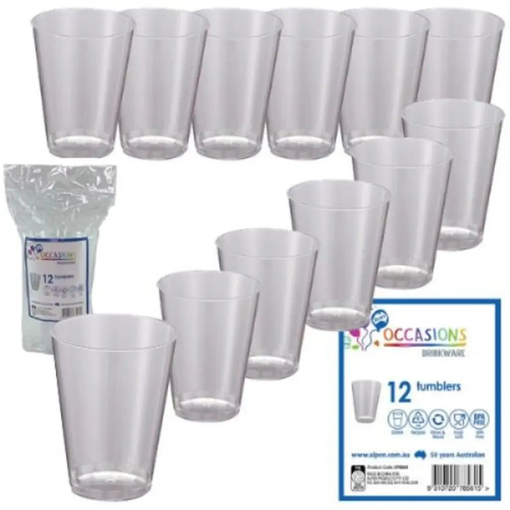 Alpen Occasions Clear Plastic Reusable Tumblers 200ml 12Pk 378561