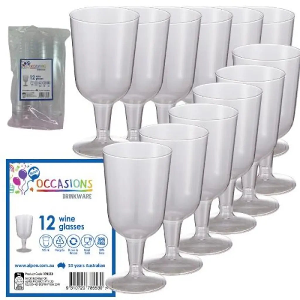 Alpen Occasions Clear Plastic Reusable Wine Glasses 175ml 12Pk 378553