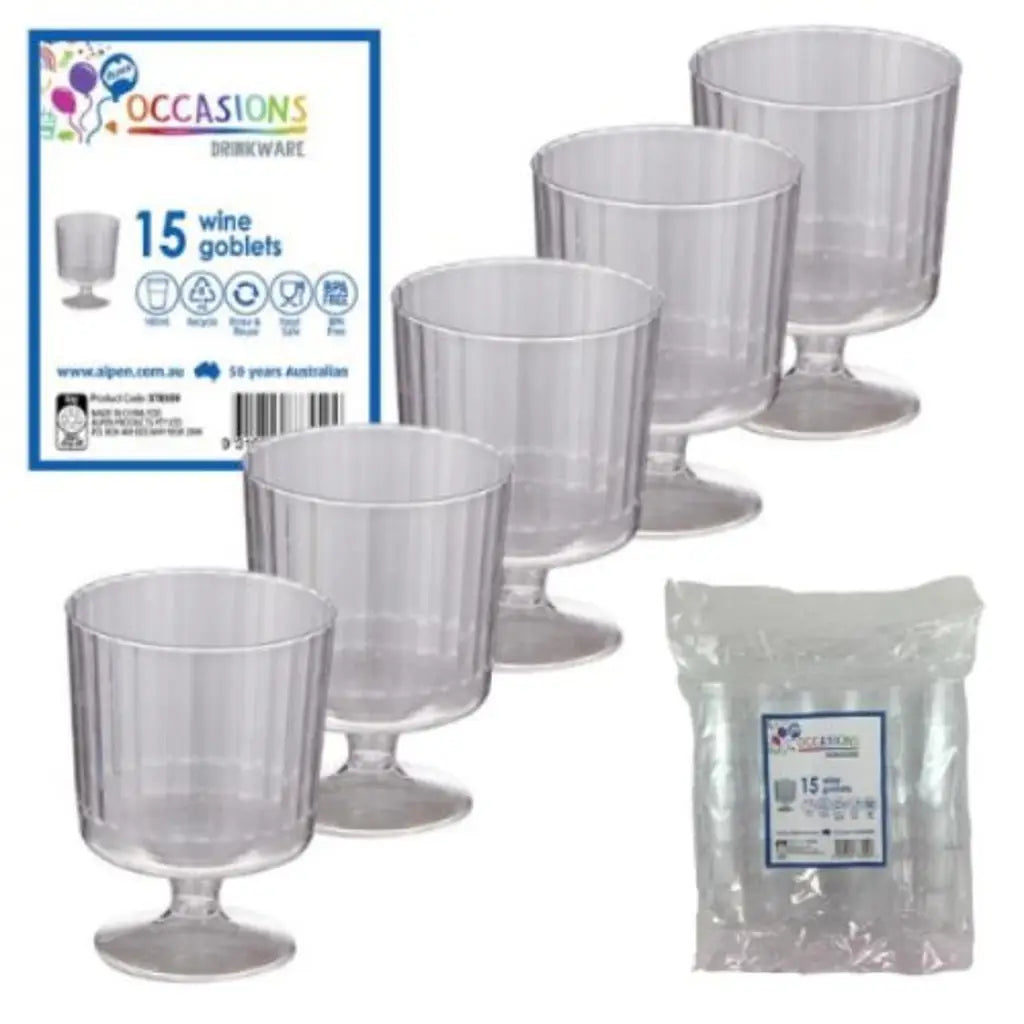 Alpen Occasions Clear Plastic Reusable Wine Goblets 145ml 15Pk 378559