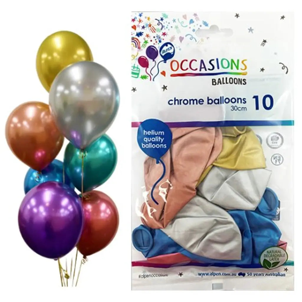 Alpen Occasions Latex Balloon Chrome Assorted 30cm 10Pk 203170