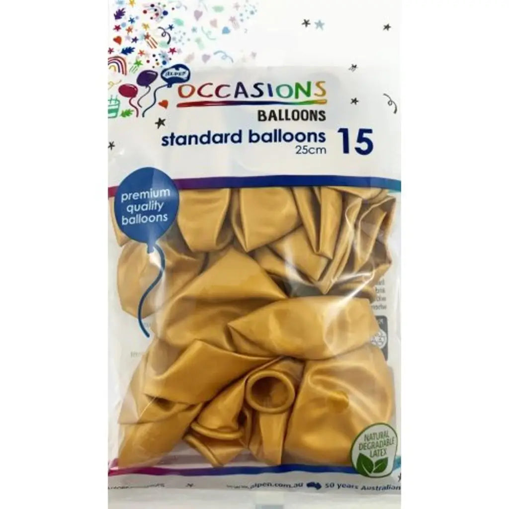 Alpen Occasions Latex Balloon Gold 25cm 15Pk 203452