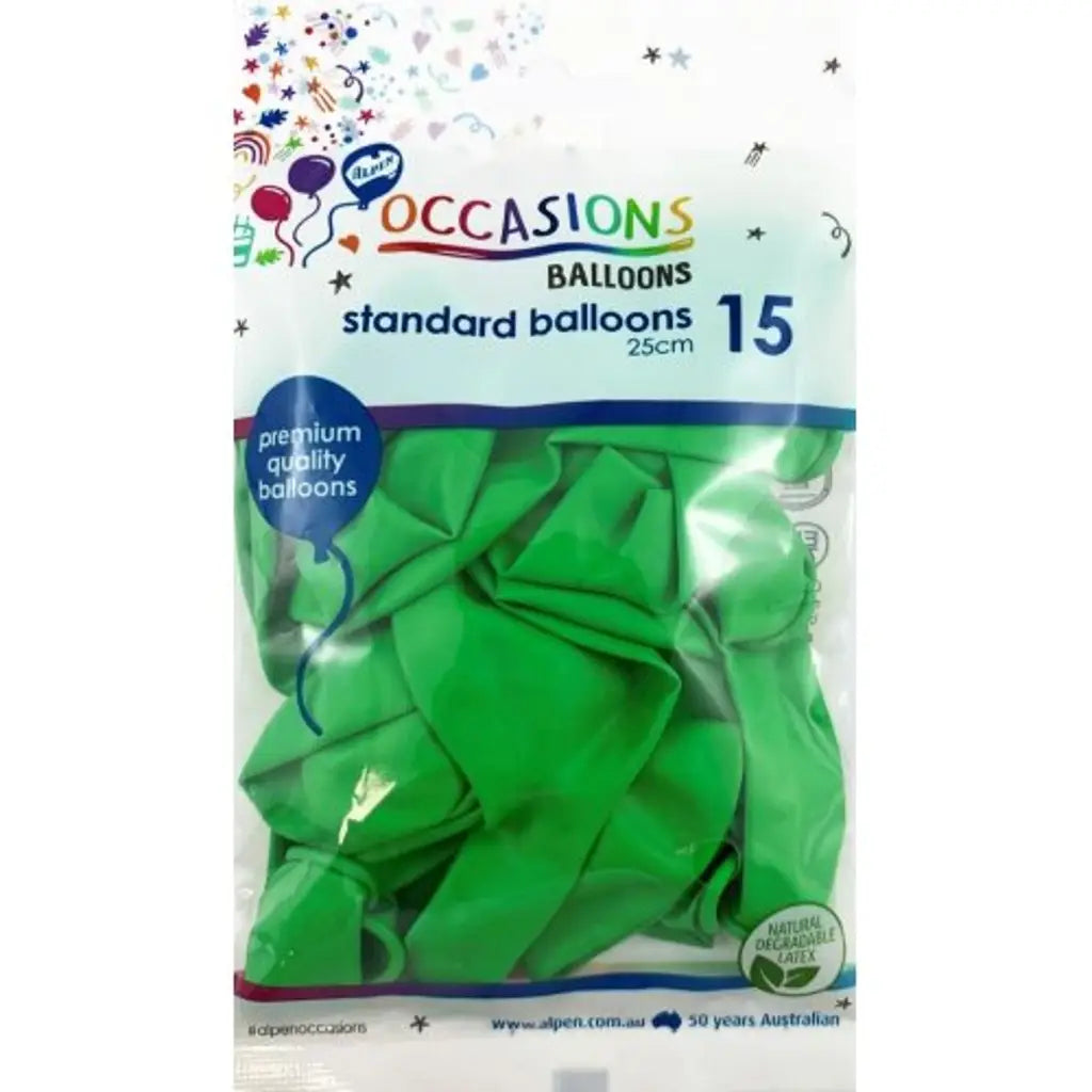 Alpen Occasions Latex Balloon Green 25cm 15Pk 203444