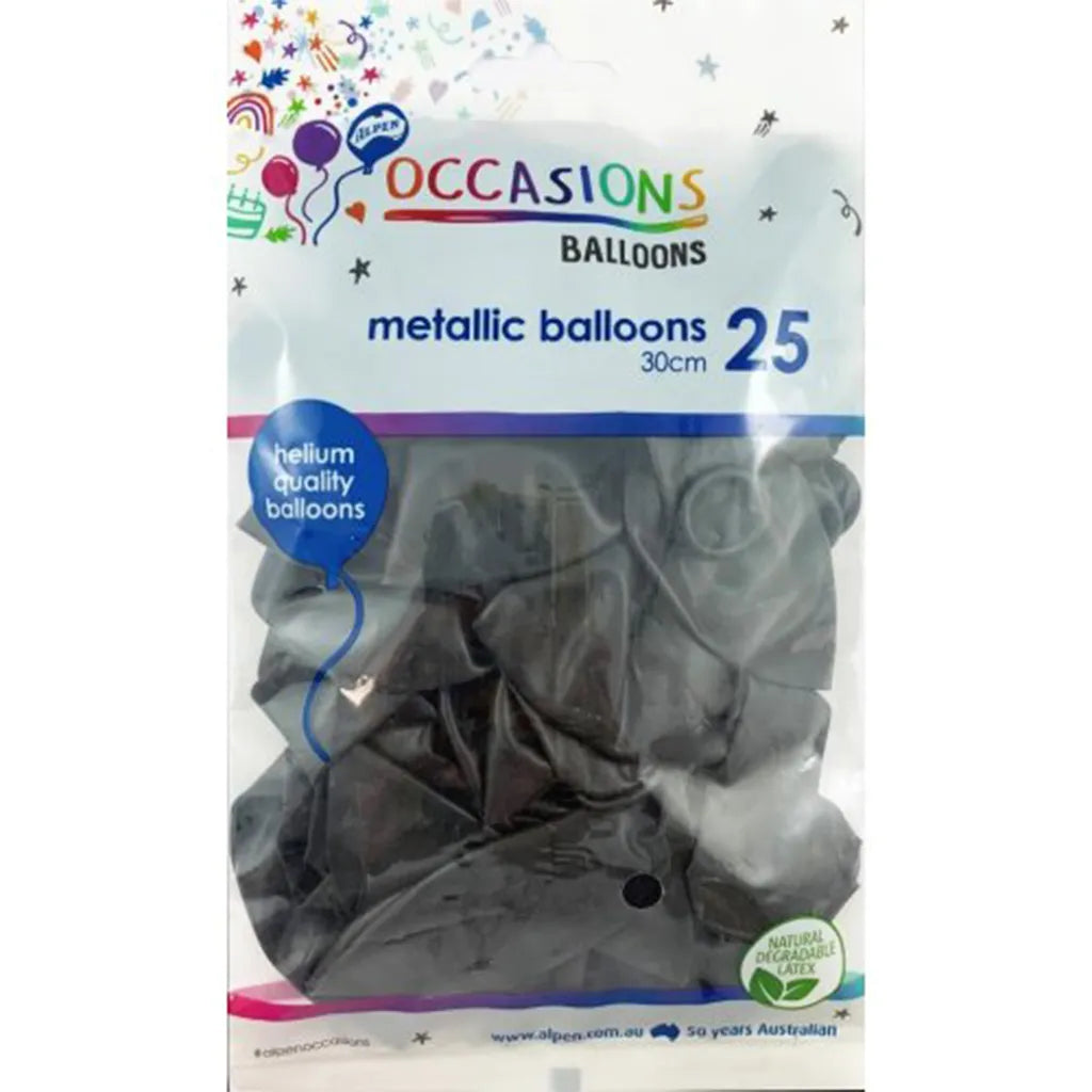 Alpen Occasions Latex Balloon Metallic Black 30cm 25Pk 203148 02