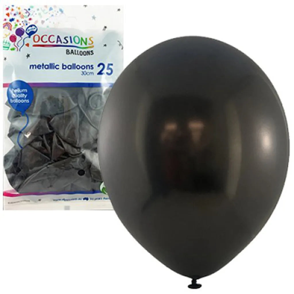 Alpen Occasions Latex Balloon Metallic Black 30cm 25Pk 203148 03