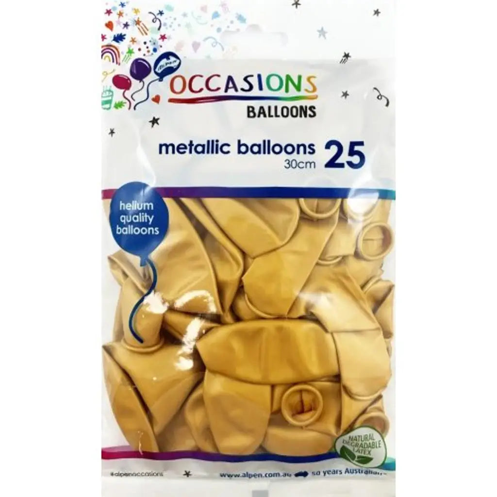 Alpen Occasions Latex Balloon Metallic Gold 30cm 25Pk 203152