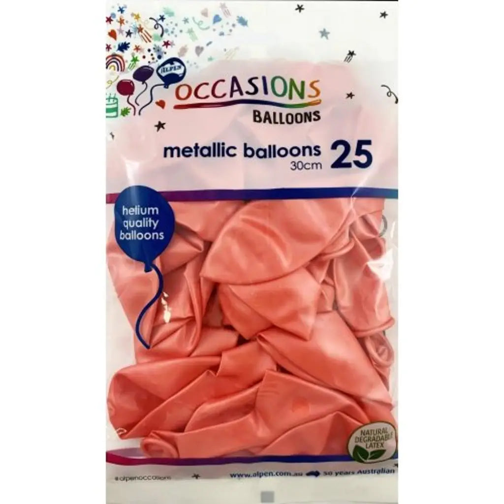 Alpen Occasions Latex Balloon Metallic Rose Gold 30cm 25Pk 203153