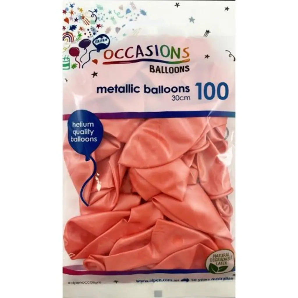 Alpen Occasions Latex Balloon Metallic Rosegold 30cm 100Pk 203243