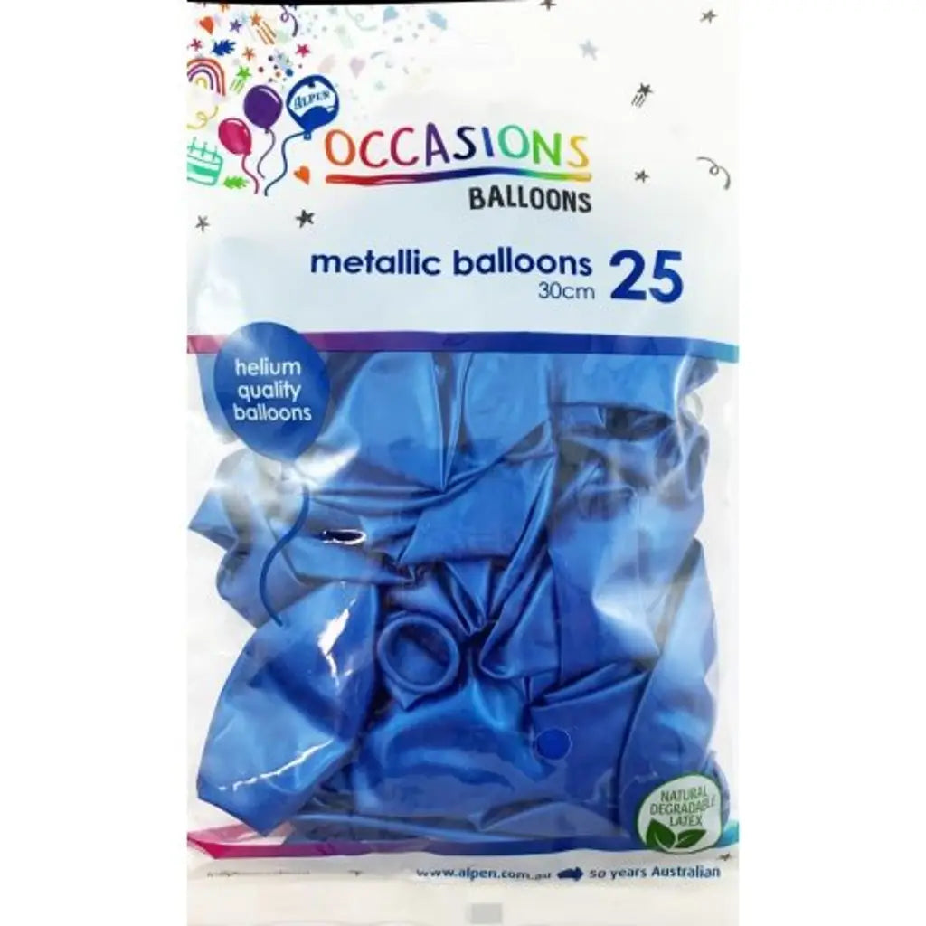 Alpen Occasions Latex Balloon Metallic Royal Blue 30cm 25Pk 203142