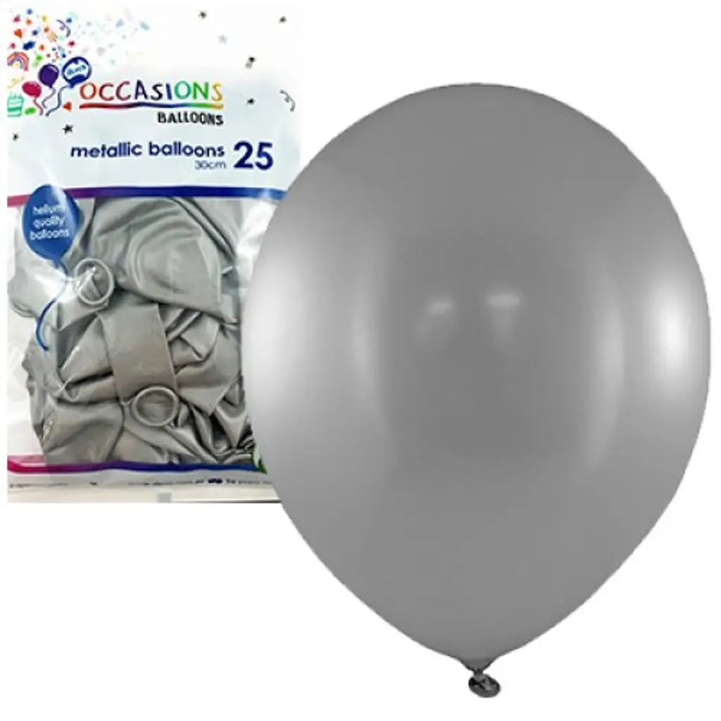 Alpen Occasions Latex Balloon Metallic Silver 30cm 25Pk 203151