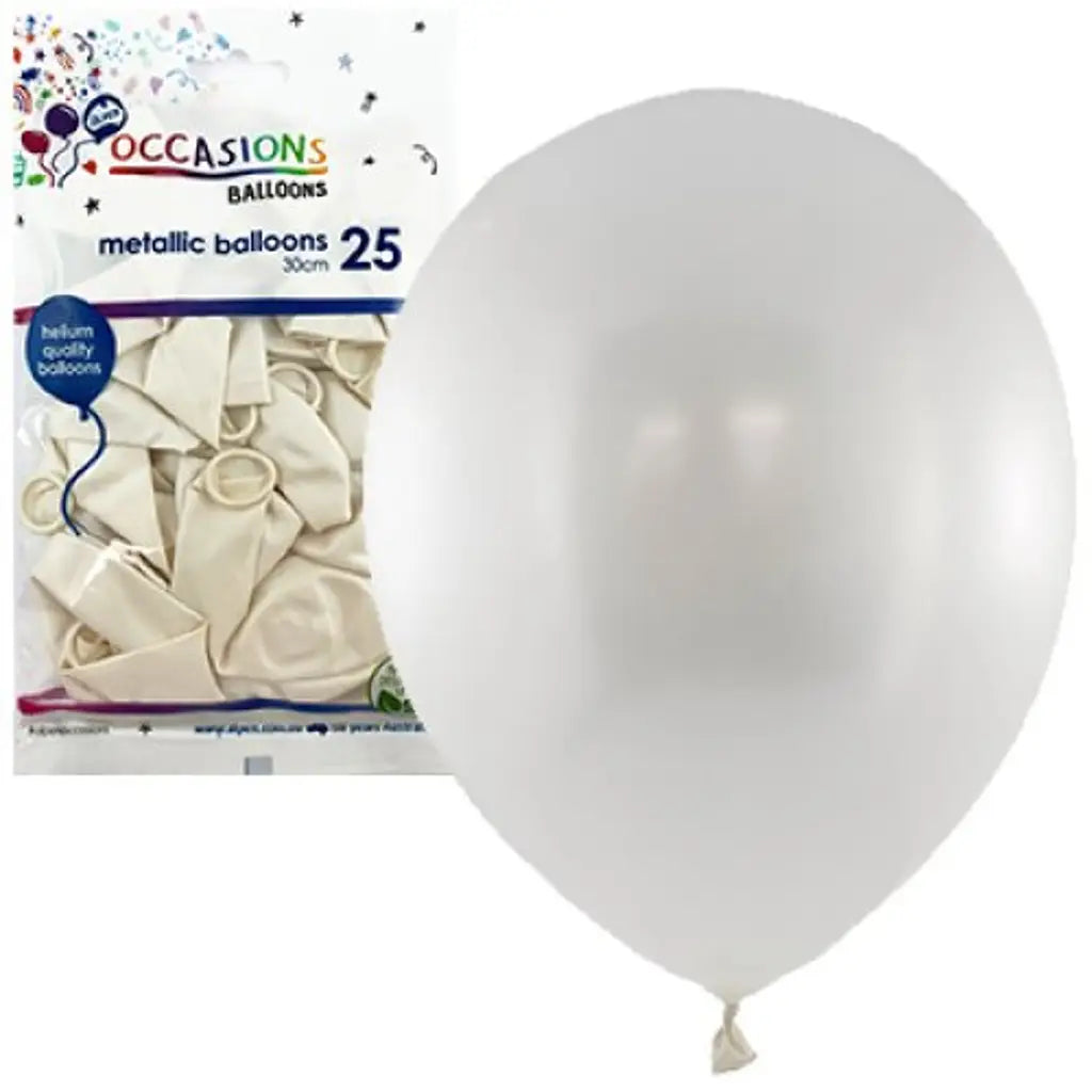 Alpen Occasions Latex Balloon Metallic White 30cm 25Pk 203146