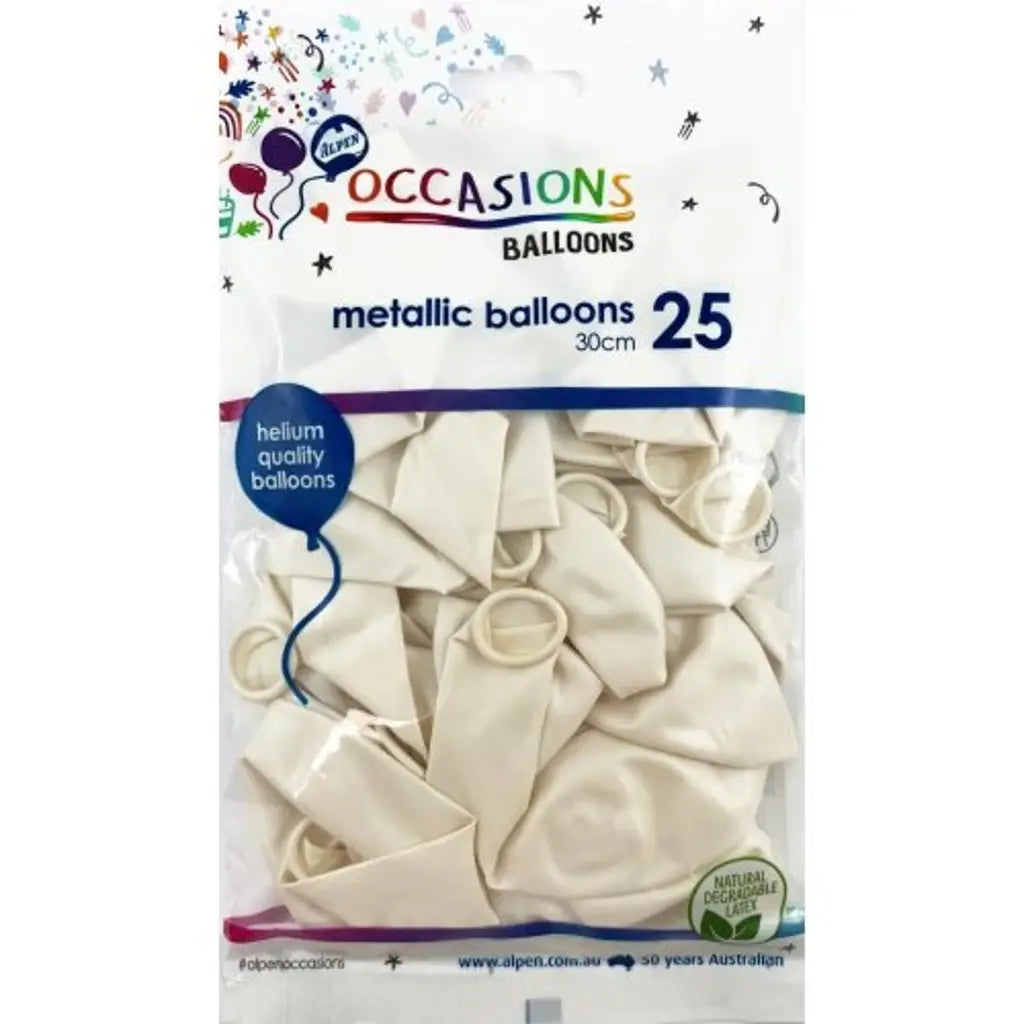 Alpen Occasions Latex Balloon Metallic White 30cm 25Pk 203146