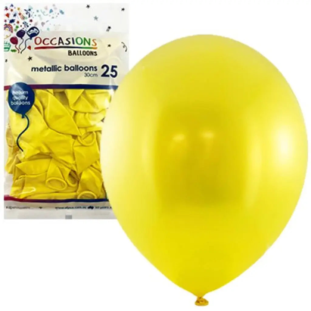 Alpen Occasions Latex Balloon Metallic Yellow 30cm 25Pk 203145