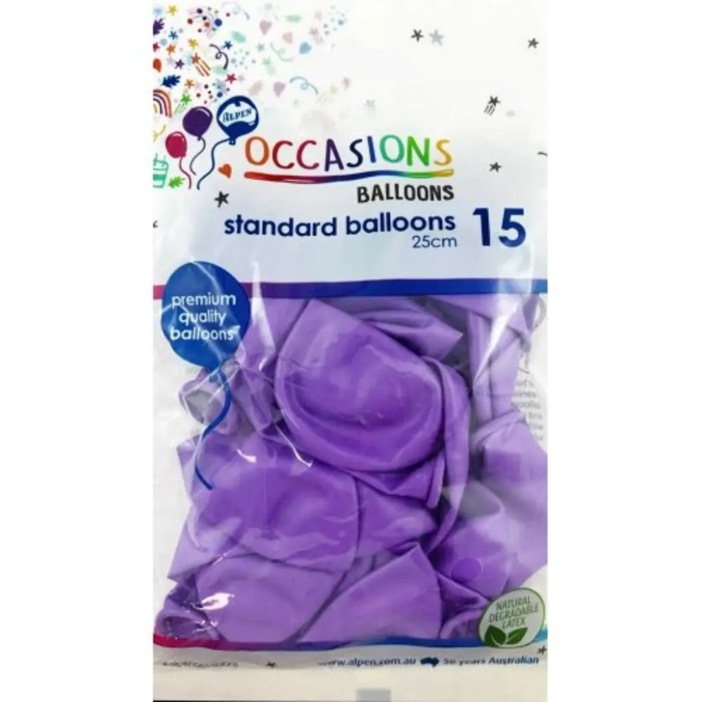 Alpen Occasions Latex Balloon Purple 25cm 15Pk 203457