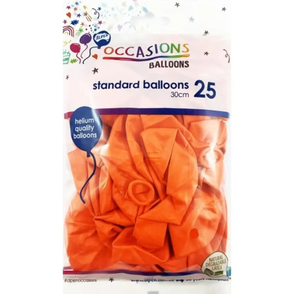 Alpen Occasions Latex Balloon Standard Orange 30cm 25Pk 203114