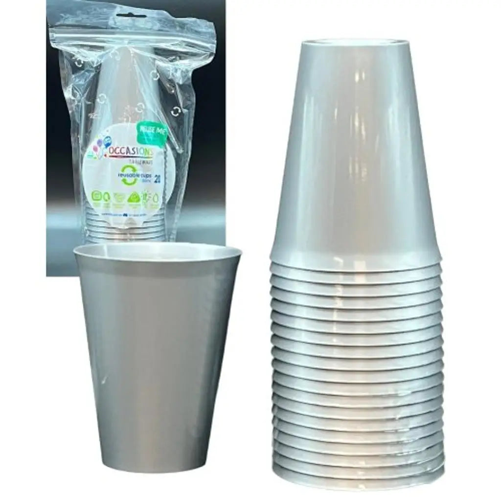 Alpen Occasions Reusable Cups Silver 285ml 20Pk 385119