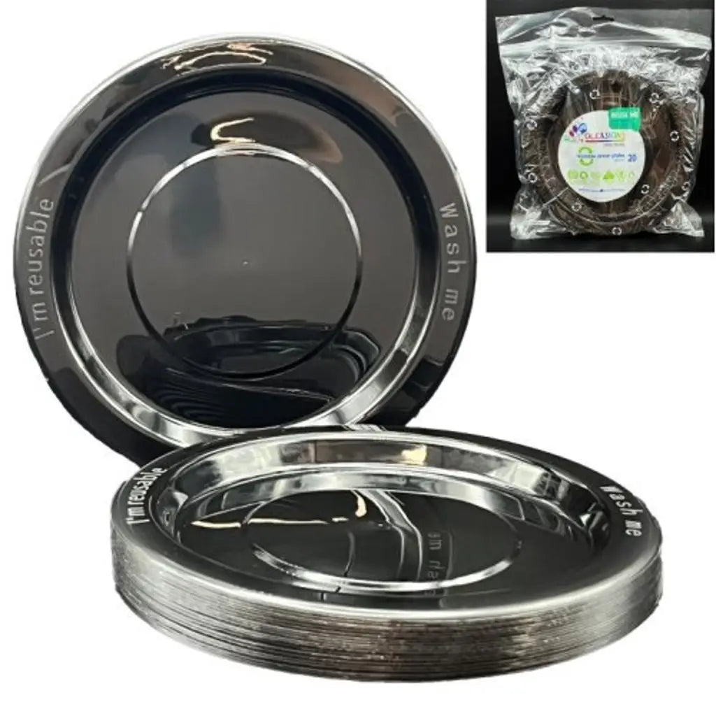 Alpen Occasions Reusable Dinner Plates Black 230mm 20Pk 382158