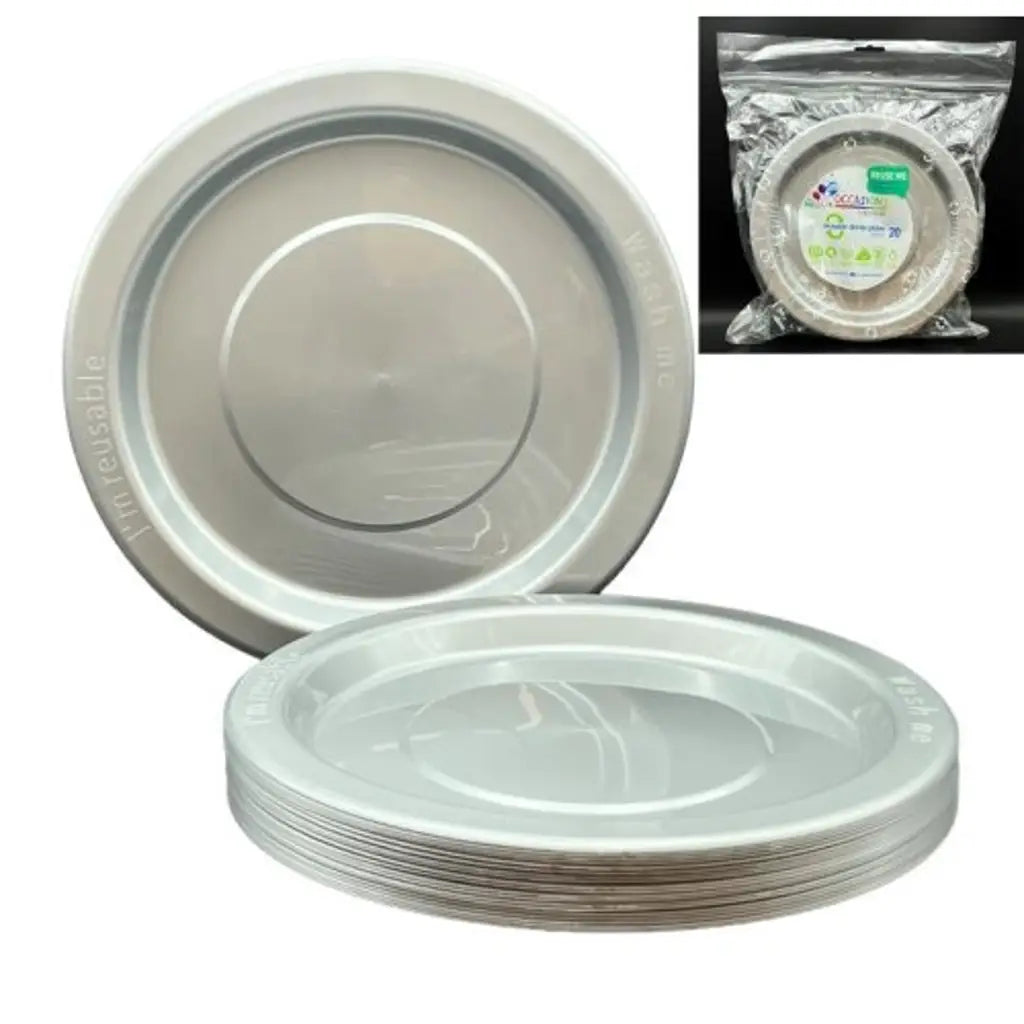 Alpen Occasions Reusable Dinner Plates Silver 230mm 20Pk 382119
