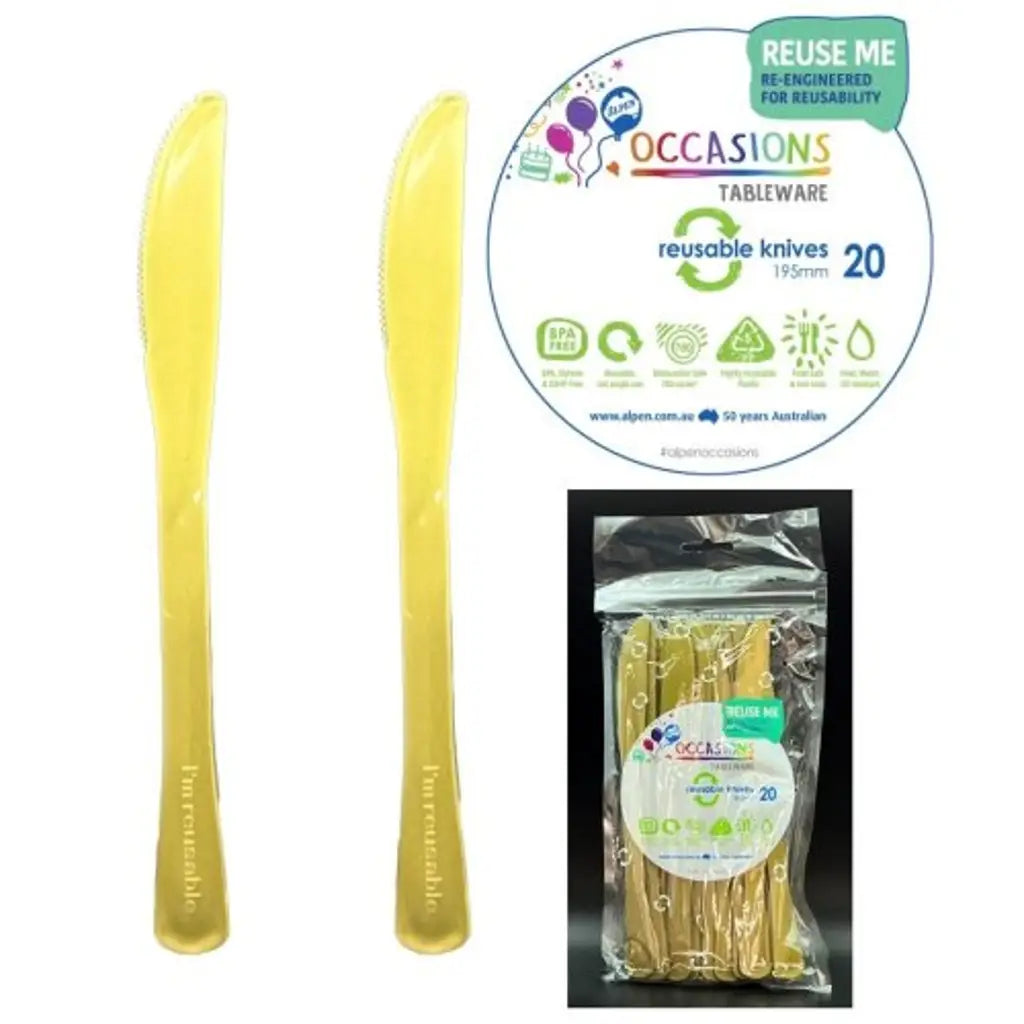 Alpen Occasions Reusable Knives Gold 20Pk 386131